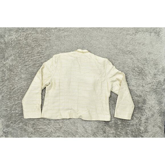 Chico's Size 2 Plus Brown Blazer Polyester Jacket Open Front Lined Gold Accents - Picture 2 of 8